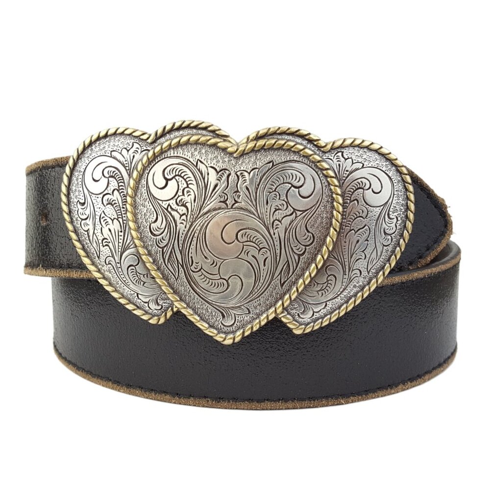 Western Triple Heart Buckle in Vintage Leather belt